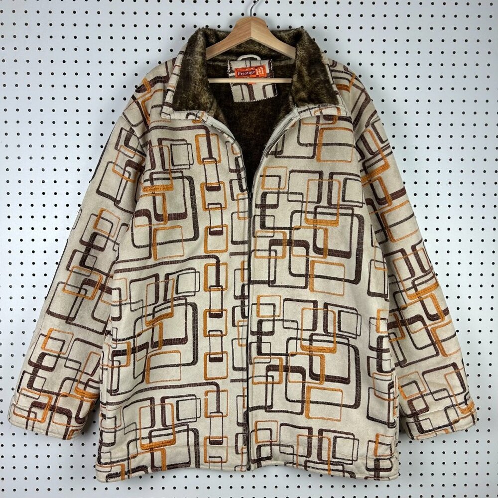 Prestige 90s Hip Hop Jacket Mens 2XL Fur Lined Suede Cream Brown Full Zip Street